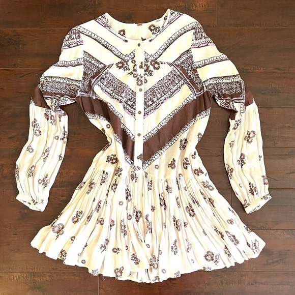 FREE PEOPLE From Your Heart Mini Dress Boho Long Sleeve Flowy Bohemian - Picture 5 of 15